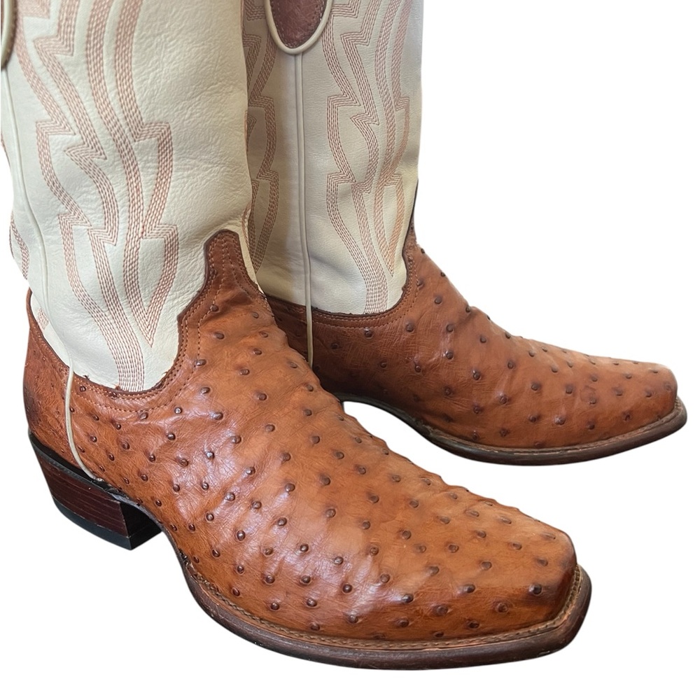 Tecovas The Warren Pecan Ostrich & Bone bovine 9.5 D + matching Ostrich Belt 38
